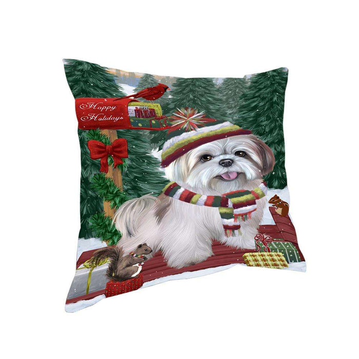 Merry Christmas Woodland Sled Lhasa Apso Dog Pillow PIL77124