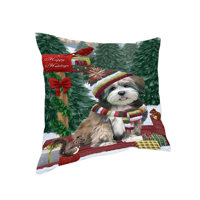 Merry Christmas Woodland Sled Lhasa Apso Dog Pillow PIL77128