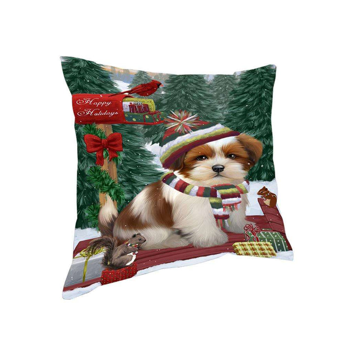 Merry Christmas Woodland Sled Lhasa Apso Dog Pillow PIL77132