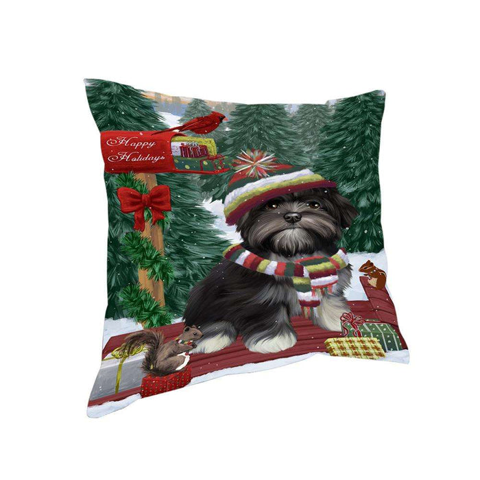 Merry Christmas Woodland Sled Lhasa Apso Dog Pillow PIL77136