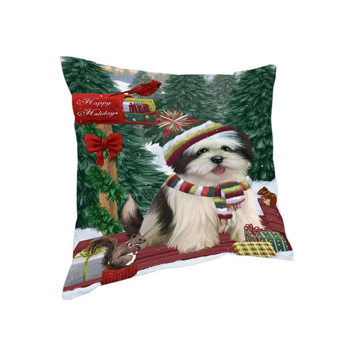 Merry Christmas Woodland Sled Lhasa Apso Dog Pillow PIL77140