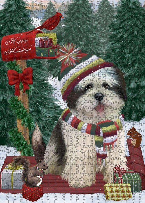 Merry Christmas Woodland Sled Lhasa Apso Dog Puzzle with Photo Tin PUZL87948