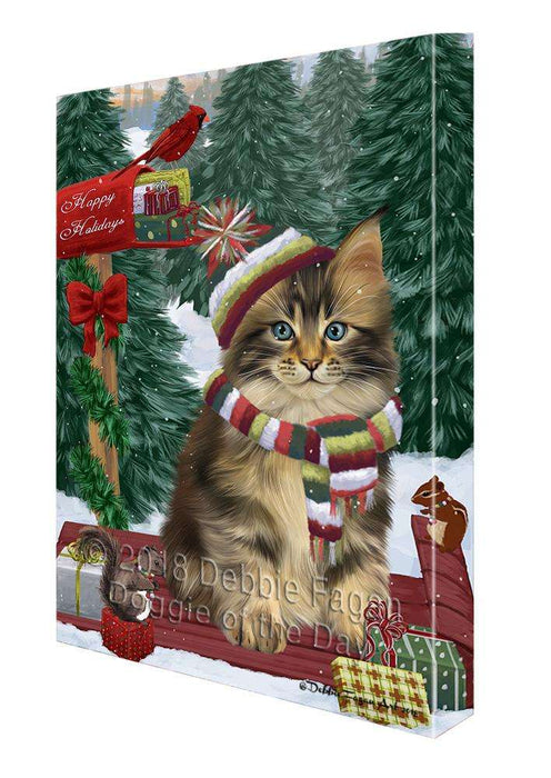 Merry Christmas Woodland Sled Maine Coon Cat Canvas Print Wall Art Décor CVS114650