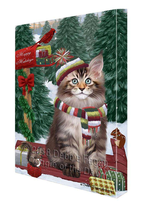 Merry Christmas Woodland Sled Maine Coon Cat Canvas Print Wall Art Décor CVS114668