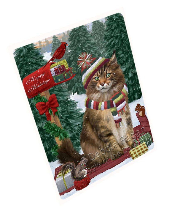 Merry Christmas Woodland Sled Maine Coon Cat Large Refrigerator / Dishwasher Magnet RMAG92076