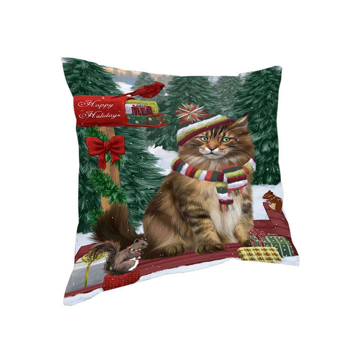 Merry Christmas Woodland Sled Maine Coon Cat Pillow PIL77144