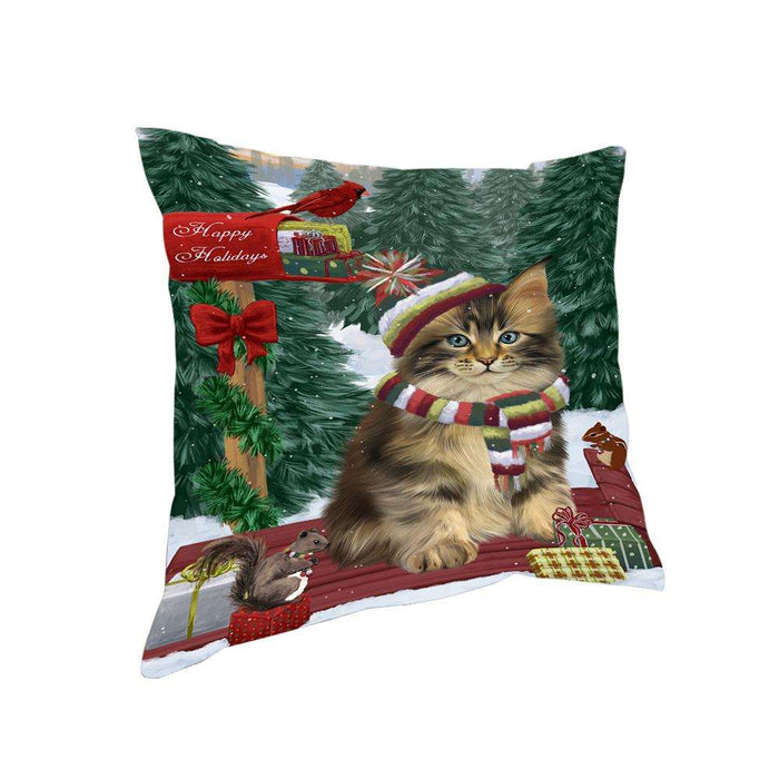 Merry Christmas Woodland Sled Maine Coon Cat Pillow PIL77148