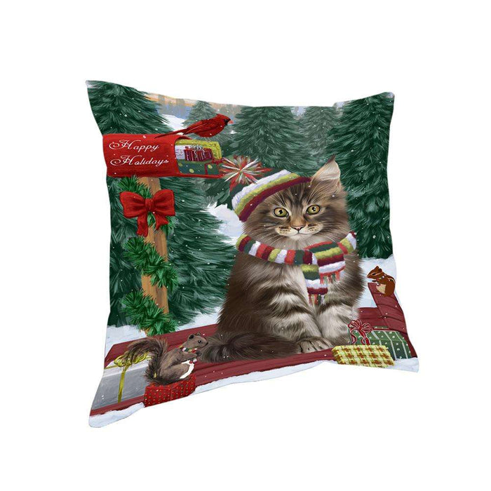 Merry Christmas Woodland Sled Maine Coon Cat Pillow PIL77152