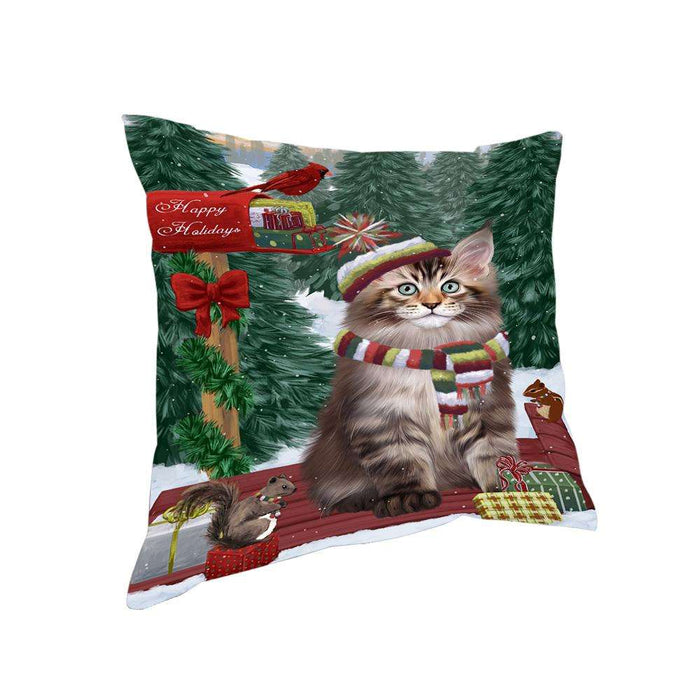 Merry Christmas Woodland Sled Maine Coon Cat Pillow PIL77156