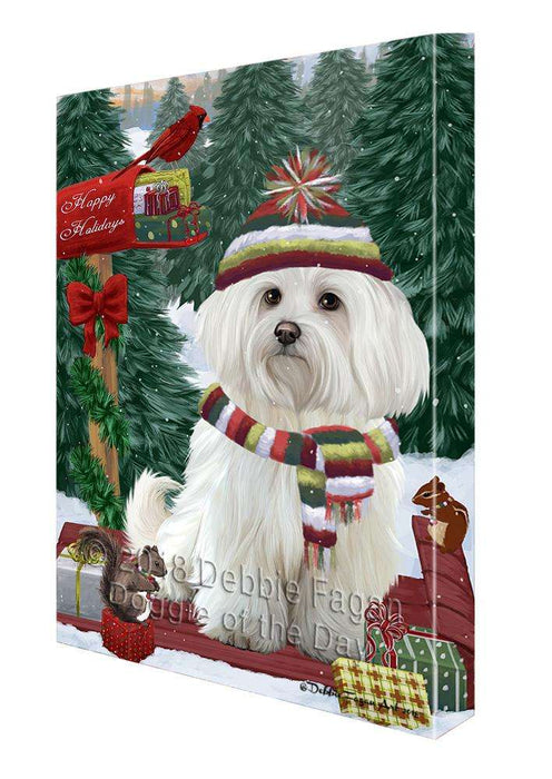 Merry Christmas Woodland Sled Maltese Dog Canvas Print Wall Art Décor CVS114677