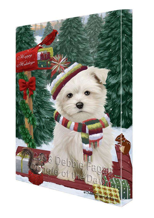 Merry Christmas Woodland Sled Maltese Dog Canvas Print Wall Art Décor CVS114686