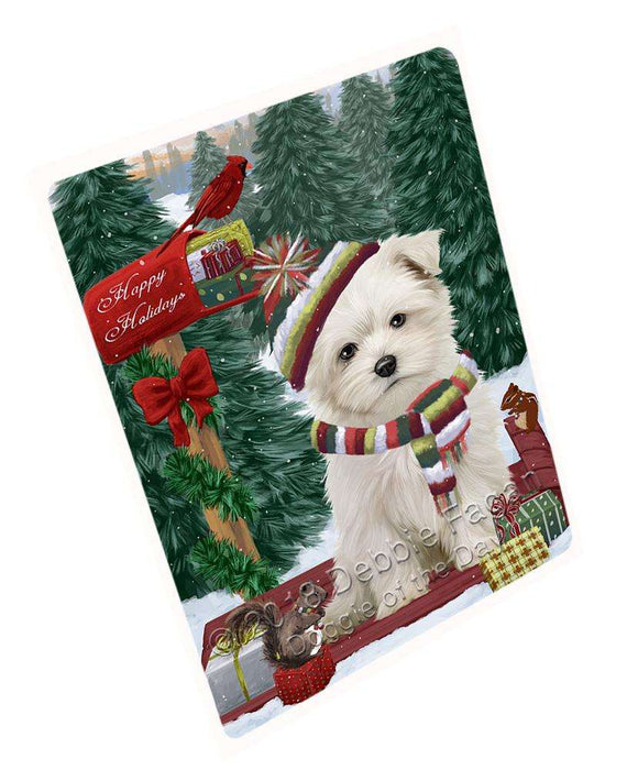 Merry Christmas Woodland Sled Maltese Dog Large Refrigerator / Dishwasher Magnet RMAG92106