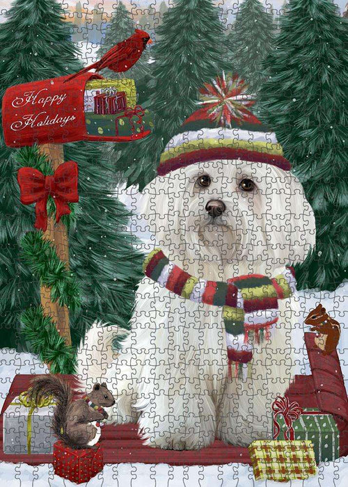 Merry Christmas Woodland Sled Maltese Dog Puzzle with Photo Tin PUZL87968