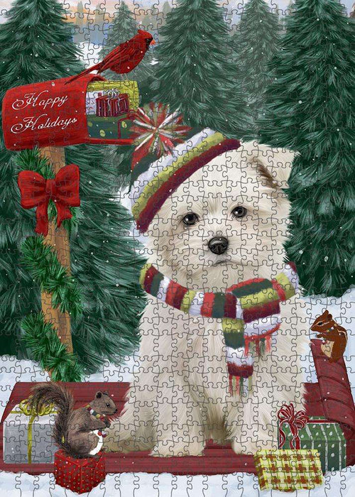 Merry Christmas Woodland Sled Maltese Dog Puzzle with Photo Tin PUZL87972