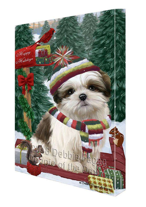 Merry Christmas Woodland Sled Malti Tzu Dog Canvas Print Wall Art Décor CVS114713