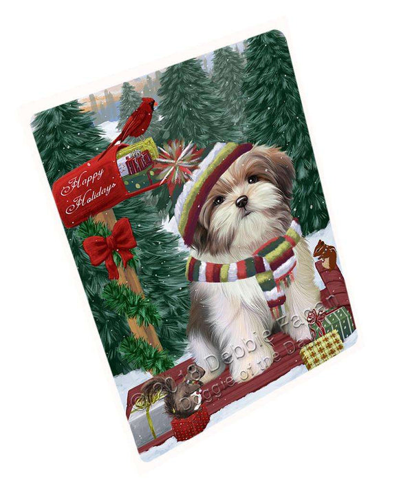 Merry Christmas Woodland Sled Malti Tzu Dog Large Refrigerator / Dishwasher Magnet RMAG92136