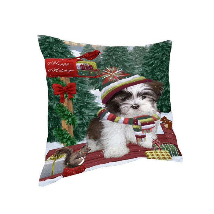 Merry Christmas Woodland Sled Malti Tzu Dog Pillow PIL77172