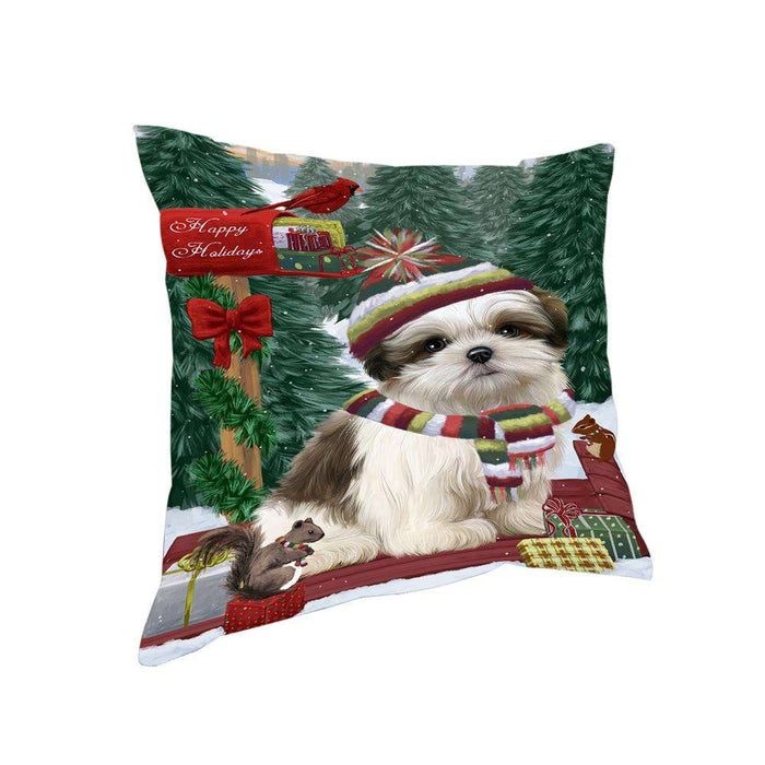 Merry Christmas Woodland Sled Malti Tzu Dog Pillow PIL77176