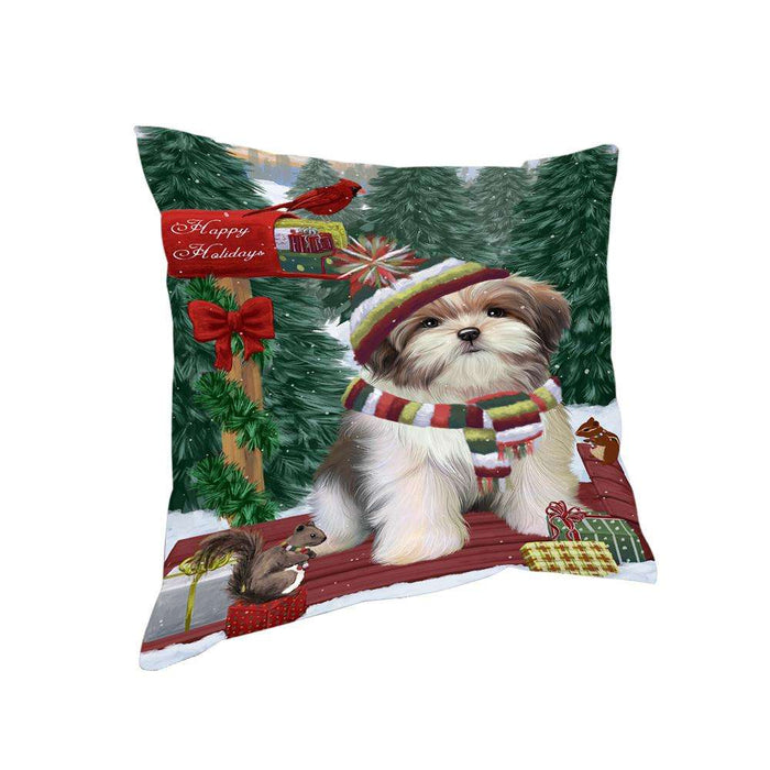 Merry Christmas Woodland Sled Malti Tzu Dog Pillow PIL77184
