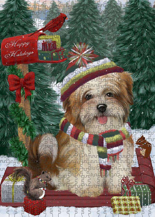 Merry Christmas Woodland Sled Malti Tzu Dog Puzzle with Photo Tin PUZL87988