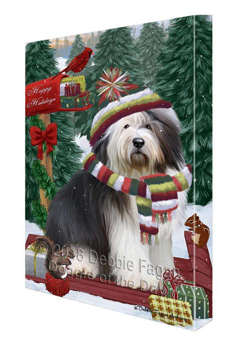 Merry Christmas Woodland Sled Old English Sheepdog Canvas Print Wall Art Décor CVS114740