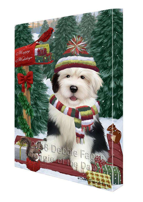 Merry Christmas Woodland Sled Old English Sheepdog Canvas Print Wall Art Décor CVS114749