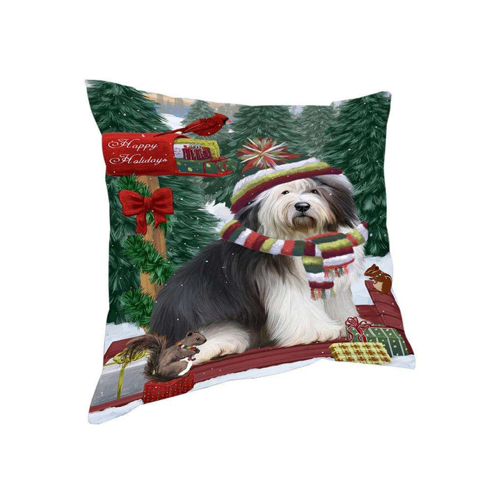 Merry Christmas Woodland Sled Old English Sheepdog Pillow PIL77188