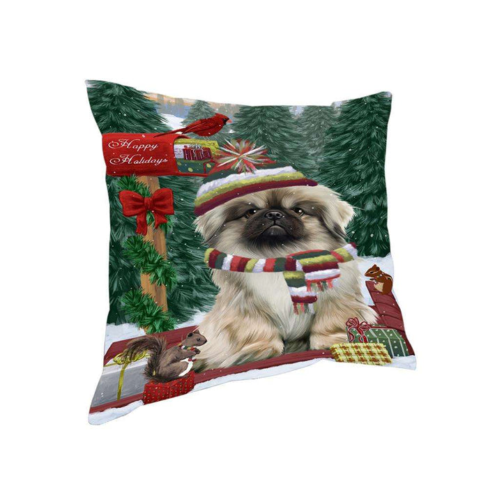 Merry Christmas Woodland Sled Pekingese Dog Pillow PIL77204