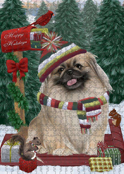 Merry Christmas Woodland Sled Pekingese Dog Puzzle with Photo Tin PUZL88004