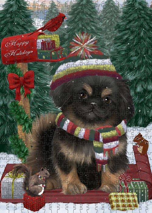 Merry Christmas Woodland Sled Pekingese Dog Puzzle with Photo Tin PUZL88008