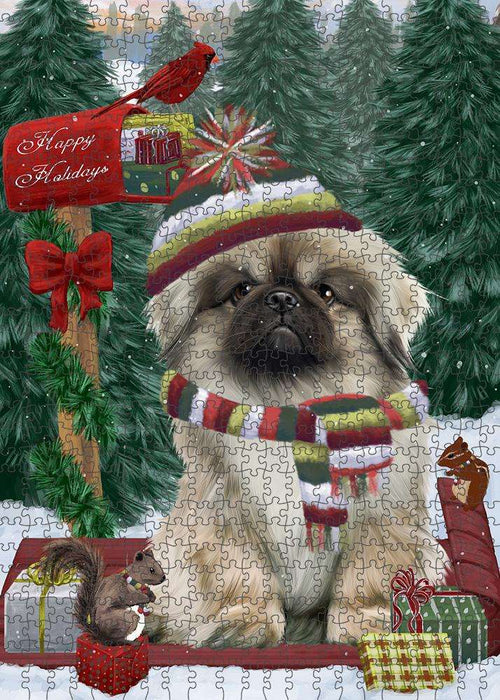 Merry Christmas Woodland Sled Pekingese Dog Puzzle with Photo Tin PUZL88012