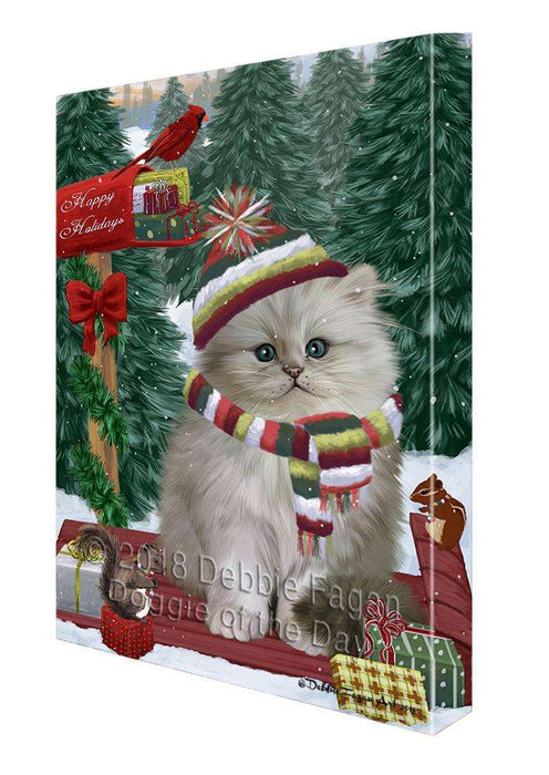 Merry Christmas Woodland Sled Persian Cat Canvas Print Wall Art Décor CVS114812