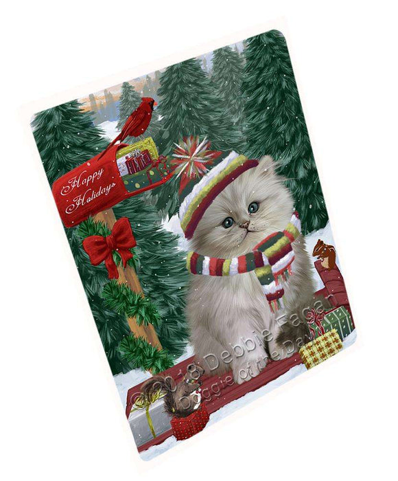 Merry Christmas Woodland Sled Persian Cat Large Refrigerator / Dishwasher Magnet RMAG92190
