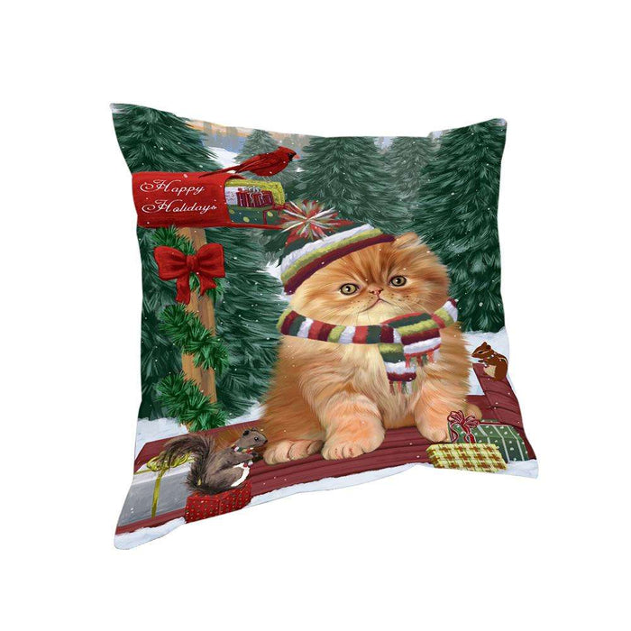 Merry Christmas Woodland Sled Persian Cat Pillow PIL77212