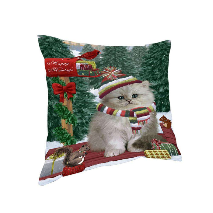 Merry Christmas Woodland Sled Persian Cat Pillow PIL77220