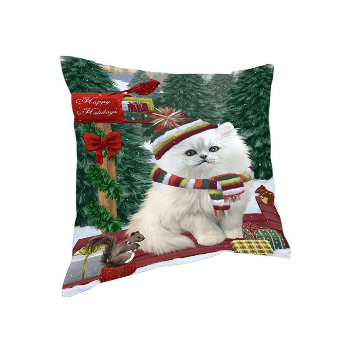 Merry Christmas Woodland Sled Persian Cat Pillow PIL77224