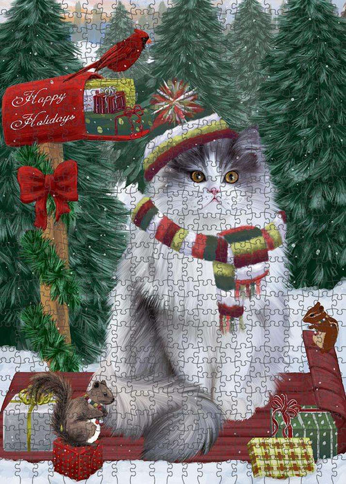 Merry Christmas Woodland Sled Persian Cat Puzzle with Photo Tin PUZL88016