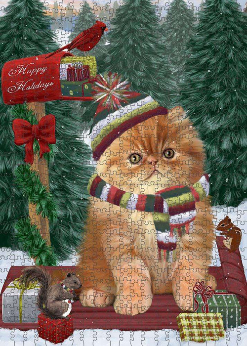 Merry Christmas Woodland Sled Persian Cat Puzzle with Photo Tin PUZL88020