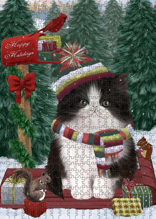 Merry Christmas Woodland Sled Persian Cat Puzzle with Photo Tin PUZL88024