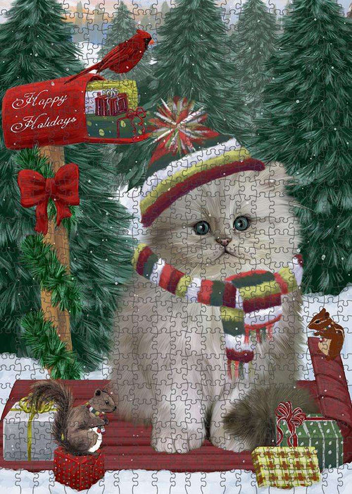 Merry Christmas Woodland Sled Persian Cat Puzzle with Photo Tin PUZL88028
