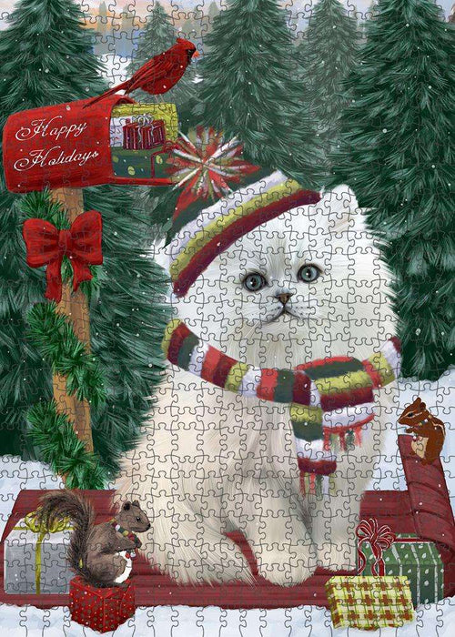 Merry Christmas Woodland Sled Persian Cat Puzzle with Photo Tin PUZL88032