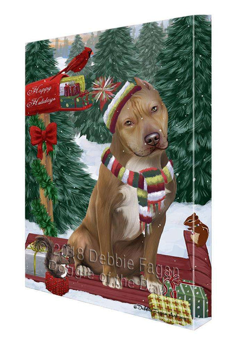 Merry Christmas Woodland Sled Pit Bull Dog Canvas Print Wall Art Décor CVS114830