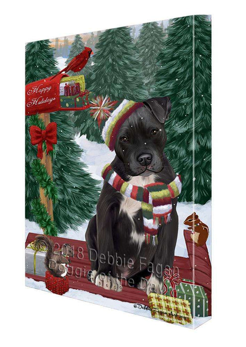 Merry Christmas Woodland Sled Pit Bull Dog Canvas Print Wall Art Décor CVS114839