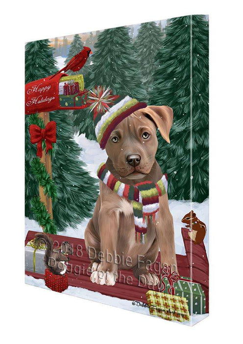 Merry Christmas Woodland Sled Pit Bull Dog Canvas Print Wall Art Décor CVS114848