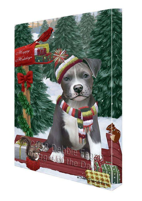 Merry Christmas Woodland Sled Pit Bull Dog Canvas Print Wall Art Décor CVS114857