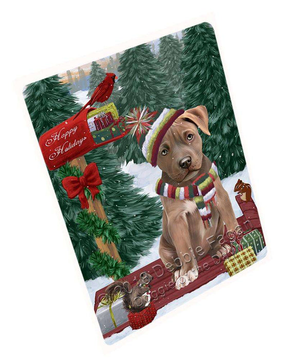 Merry Christmas Woodland Sled Pit Bull Dog Large Refrigerator / Dishwasher Magnet RMAG92214
