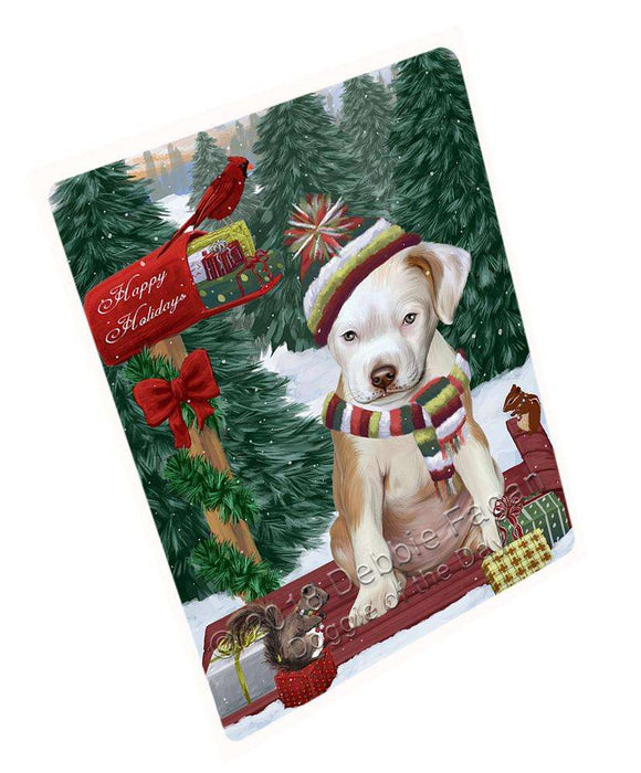 Merry Christmas Woodland Sled Pit Bull Dog Large Refrigerator / Dishwasher Magnet RMAG92226