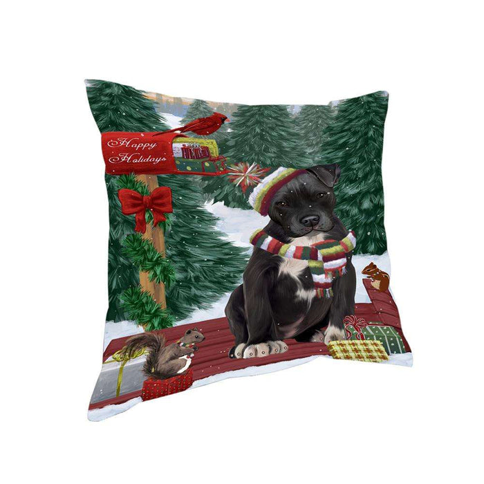 Merry Christmas Woodland Sled Pit Bull Dog Pillow PIL77232