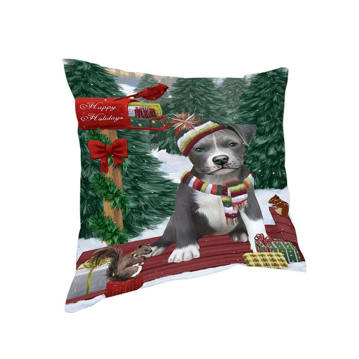 Merry Christmas Woodland Sled Pit Bull Dog Pillow PIL77240