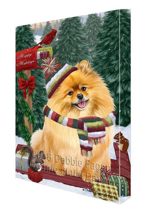 Merry Christmas Woodland Sled Pomeranian Dog Canvas Print Wall Art Décor CVS114875